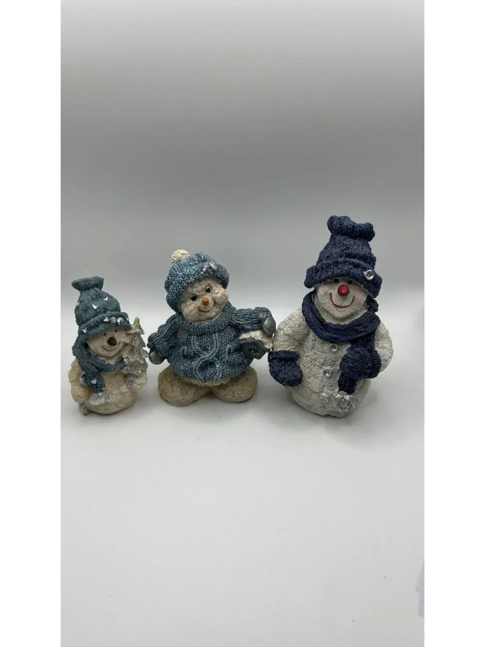 Snowman Figurine Set Of 3 With Cozy Knit Hat Details